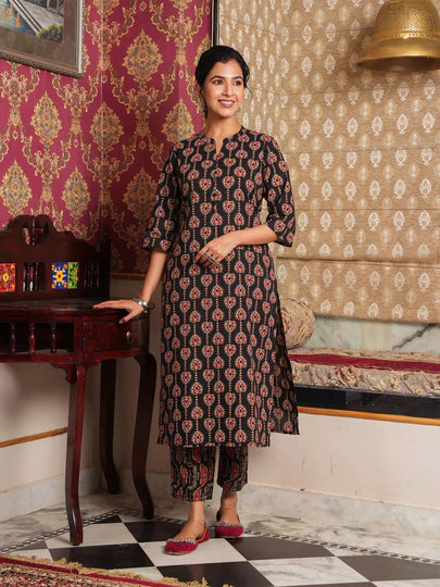 Black Ethnic Printed Kurta Set